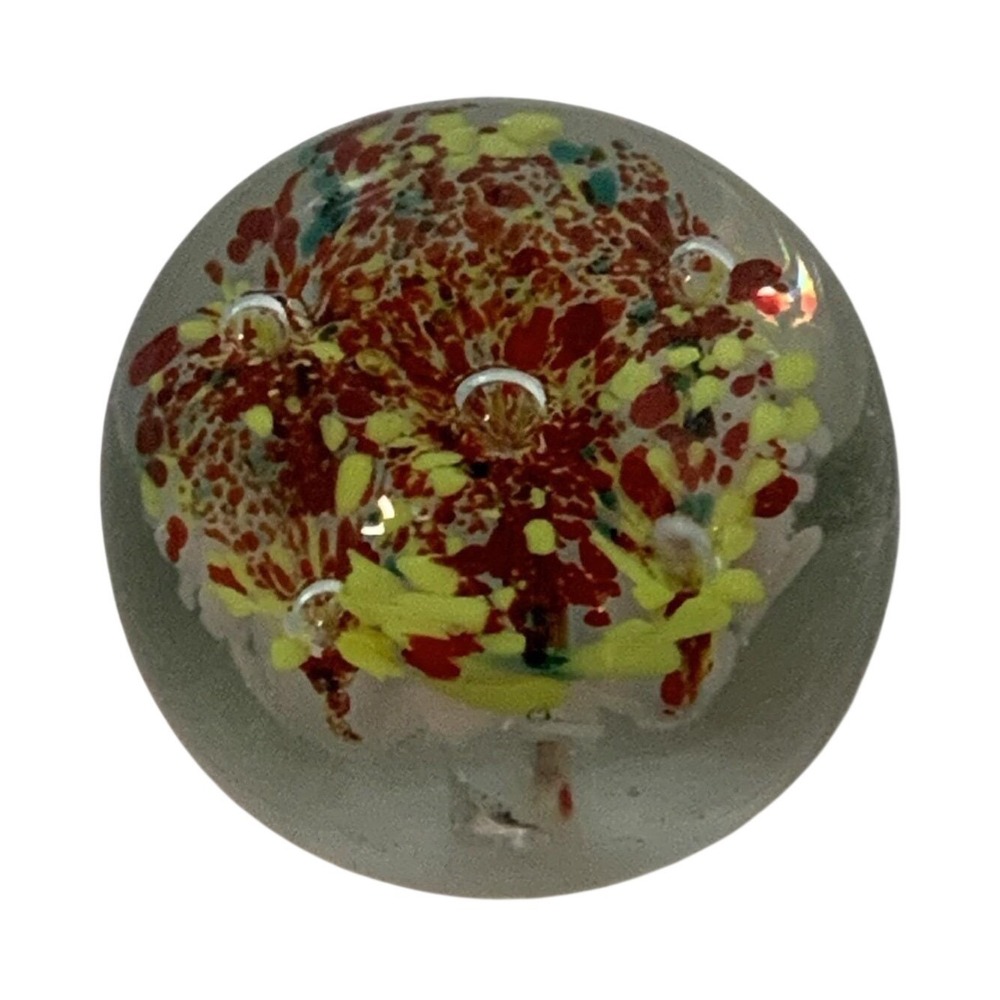 Vintage Art Glass Controlled Bubble Floral Frit Paperweight Multicolor 3in